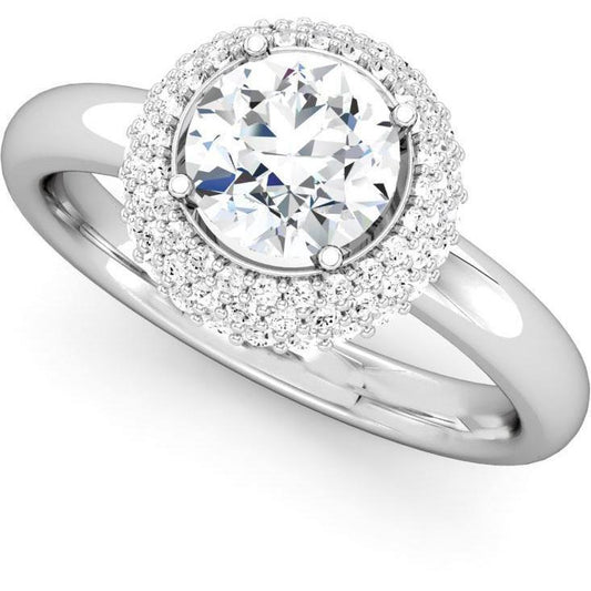 Prong Set 3.00 Carats Round Cut Diamonds Engagement Ring Halo Gold White Halo Ring