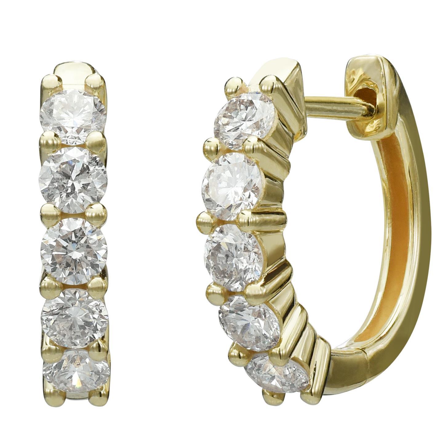 Prong Set Ladies fancy stylish  Sparkling Diamonds Lady Hoop Earrings Yellow Gold  