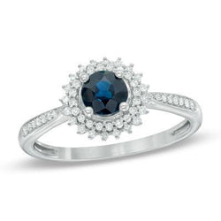 3.10 Ct Round Ceylon Blue Sapphire & Diamonds Ring WG 14K