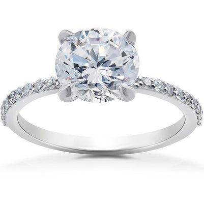 Prong Set Natural Brilliant Engagement White Gold Diamond Solitaire Ring with Accents