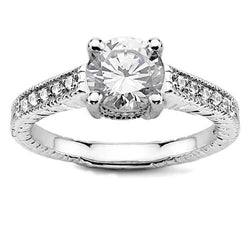Prong Set 3.35 Carats Sparkling Diamond Solitaire Ring With Accent