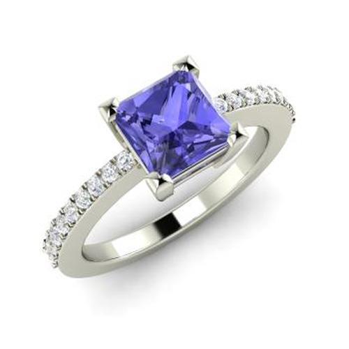 Brilliant Prong Set Tanzanite And Diamonds Wedding Ring White Gemstone Ring