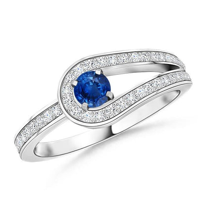 Prong Set  Ceylon Sapphire Diamonds Wedding White Gold Gemstone Ring