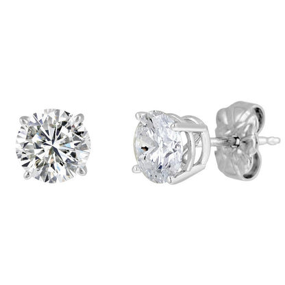 Prong Set  Diamonds Women Studs Earrings White Gold  