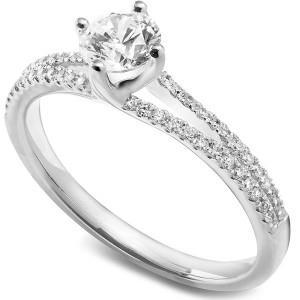 Prong Set  Round Brilliant Cut Diamonds Wedding  Gold  Solitaire Ring with Accents