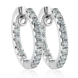 Prong Set 3.80 Carats Diamonds Ladies Hoop Earrings White Gold 14K