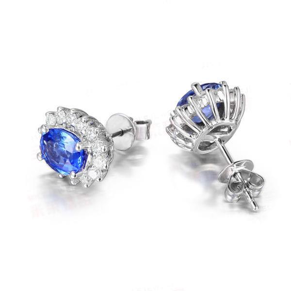 Prong Set 4.30 Carats Tanzanite With Diamonds Studs Earrings Gold Gemstone Earring