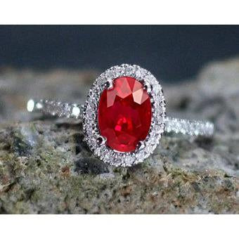 Prong Set  Unique Lady’s Red Ruby And Diamonds Wedding   White Gold   Gemstone Ring
