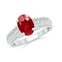 4.80 Carats Ruby With Diamonds Ring White Gold 14K