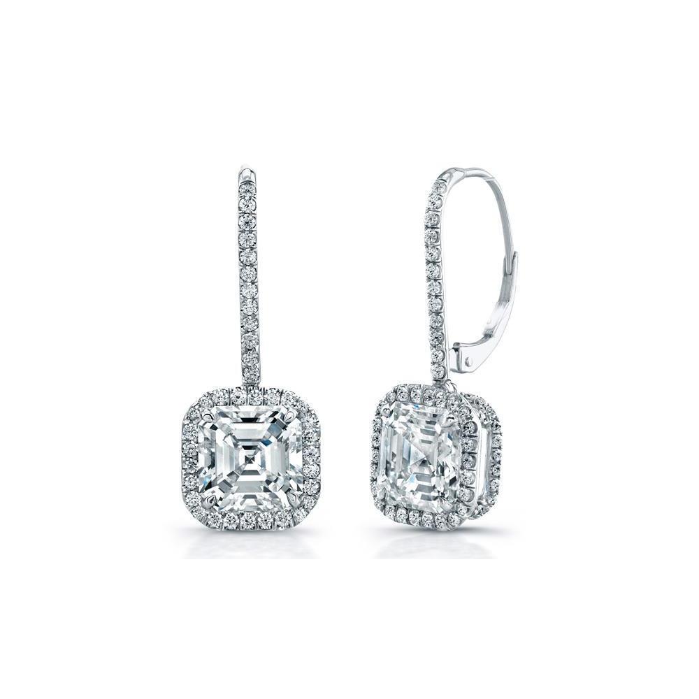 Prong Set 4.90 Carats Diamonds Ladies Dangle Earrings White Gold 14K Dangle Earrings