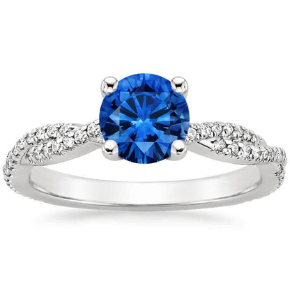 Prong Set  Fancy Lady’s  Ceylon Sapphire Diamonds  White Gold   Gemstone Ring