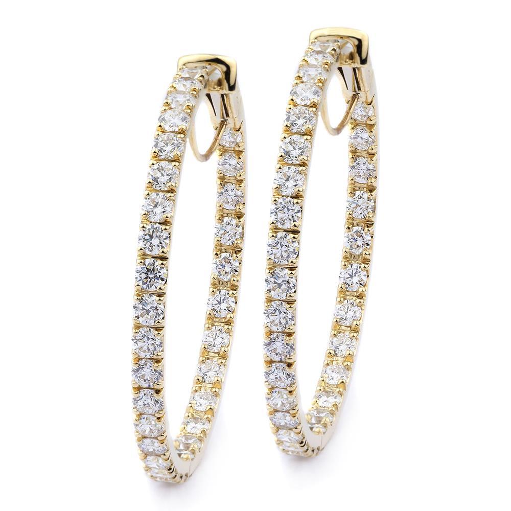 Ladies Prong Set Diamonds Ladies Hoop Earrings Gold 