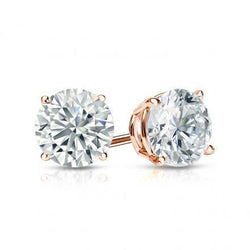 Prong Set 5.00 Carats Round Cut Lab Grown Diamonds Studs Earrings Rose Gold