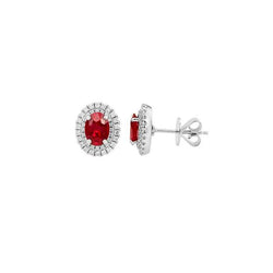 Prong Set 5 Carats Ruby & Natural Earth Mined Diamond Lady Stud Halo Earrings