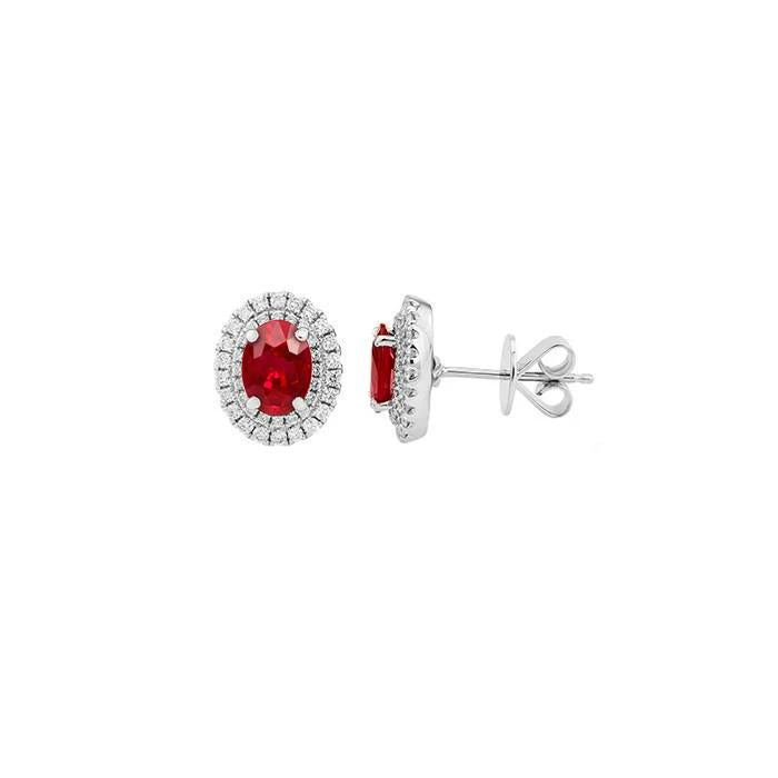 Prong Set 5.00 Ct Ruby And Diamonds Lady Studs Halo Earrings Gold White Gemstone Earring