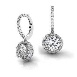 Prong Set 5.30 Carats Diamonds Ladies Dangle Earrings White Gold 14K