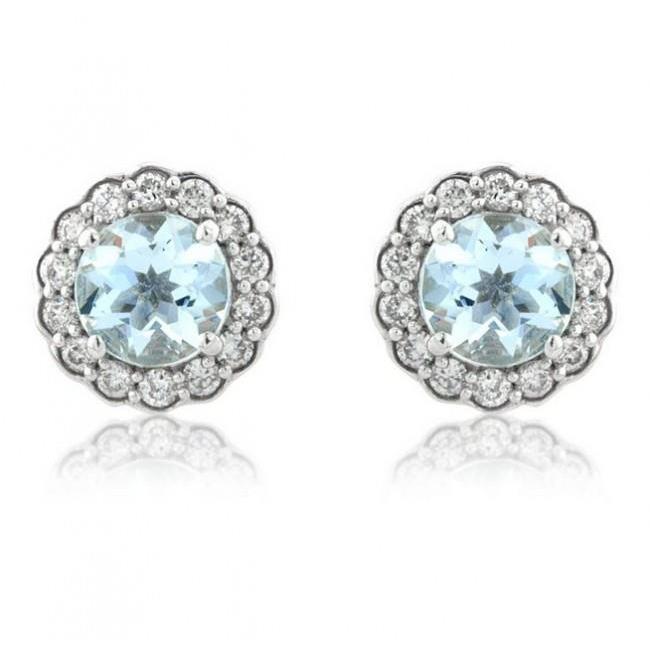  Round Aquamarine Fancy Engagement  With Diamonds Earrings White Gold