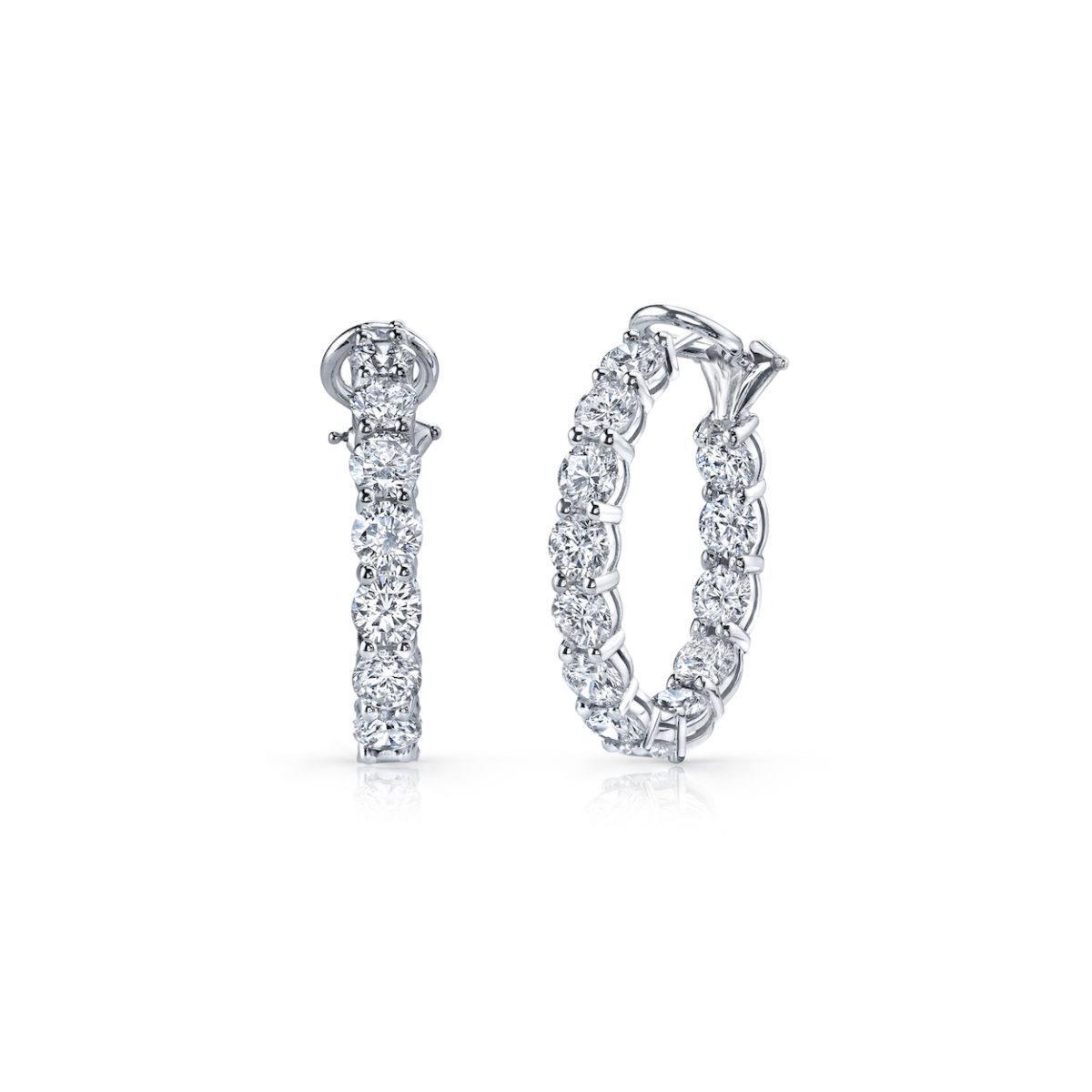 Prong Set Sparkling Unique Hoop Earrings White Gold Diamond 