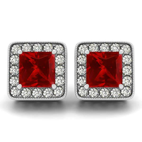 Prong Set 6.70 Ct Ruby With Diamonds Lady Studs Earrings White Gold Gemstone Earring
