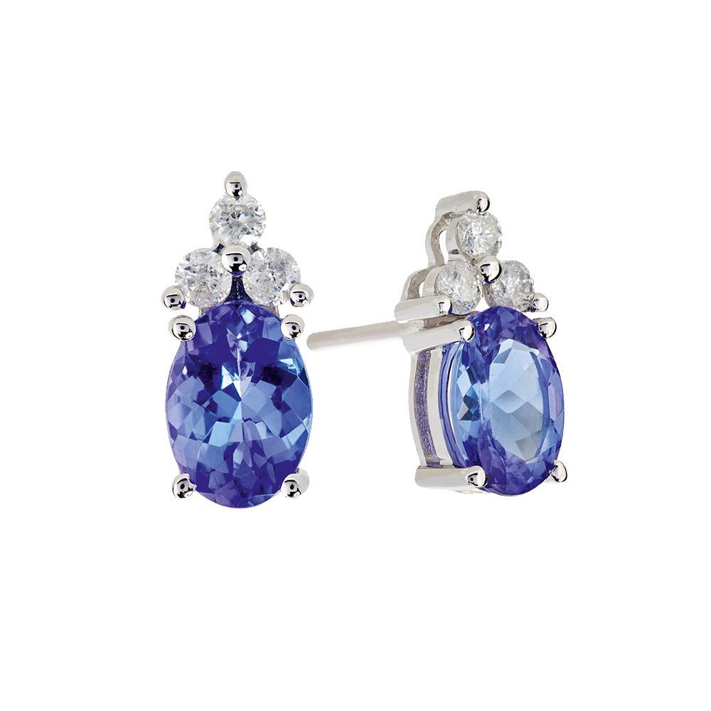 Prong Set   Tanzanite And Diamonds  Female new Anniversary  Studs  White Gold  Gemstone Earring