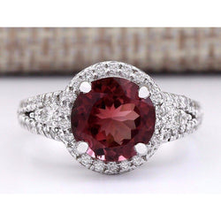 7.25 Ct Tourmaline And Natural Earth Mined Diamonds Halo Wedding Ring Gold White