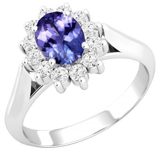 Brilliant Prong Set Tanzanite With Diamonds Wedding Ring White Gold Gemstone Ring