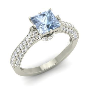   Prong Set   Aquamarine With Diamonds Ring White Gold   Gemstone Ring
