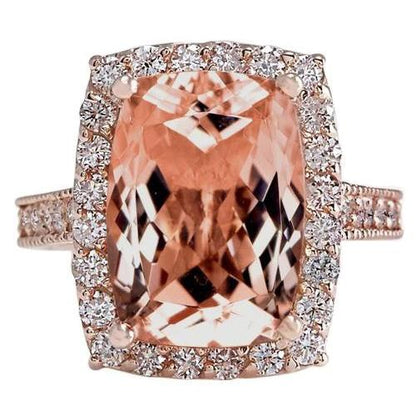 new Prong Set  Halo Morganite With Diamonds Wedding Ring Rose Gold Gemstone Ring