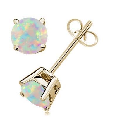 Prong Set Brilliant Cut   Opal Studs Earrings   White Gold Gemstone Earring
