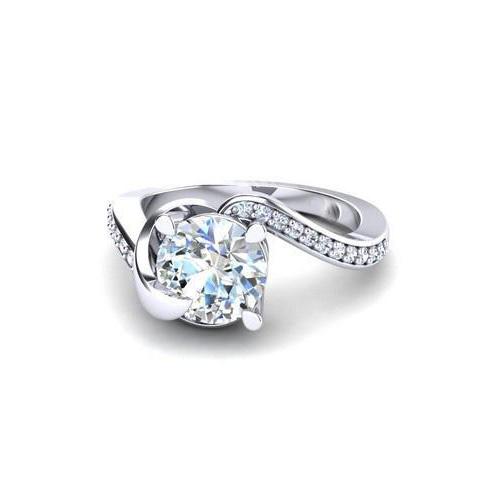 Prong Set Brilliant Diamonds Royal Engagement White Gold Solitaire Ring with Accents