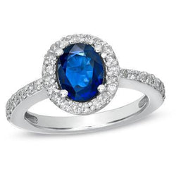 Prong Set Ceylon Sapphire Diamonds 1.90 Ct Wedding Ring White Gold 14K