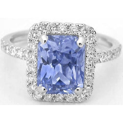 Prong Set Ceylon Sapphire With Diamonds 4 Ct Ring White Gold 14K