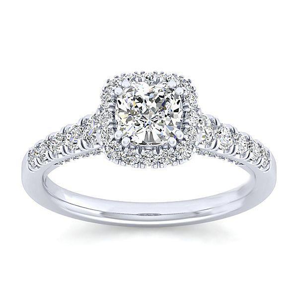 Prong Set Cushion And Round Cut 2.70 Ct. Diamonds Ring Halo 14K White Halo Ring