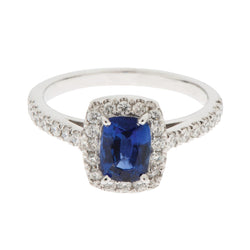 Cushion Sapphire With Round Diamond 3.90 Ct. Ring White Gold 14K