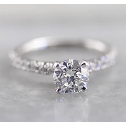 Prong Set Diamond Engagement  White Gold 2 Carats White Gold Solitaire Ring with Accents