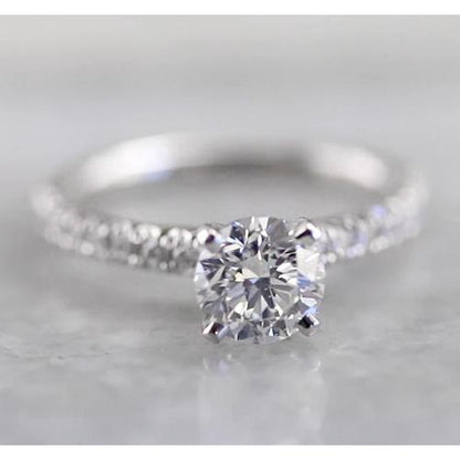Prong Set Diamond Engagement  White Gold 2 Carats White Gold Solitaire Ring with Accents