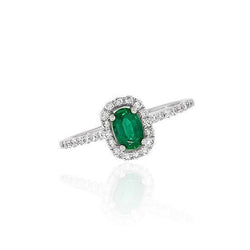 Green Emerald And Diamonds 5.25 Carats Wedding Ring 14K WG