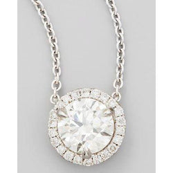 Halo Round Lab Grown Diamond Necklace Pendant 2.65 Ct White Gold Jewelry