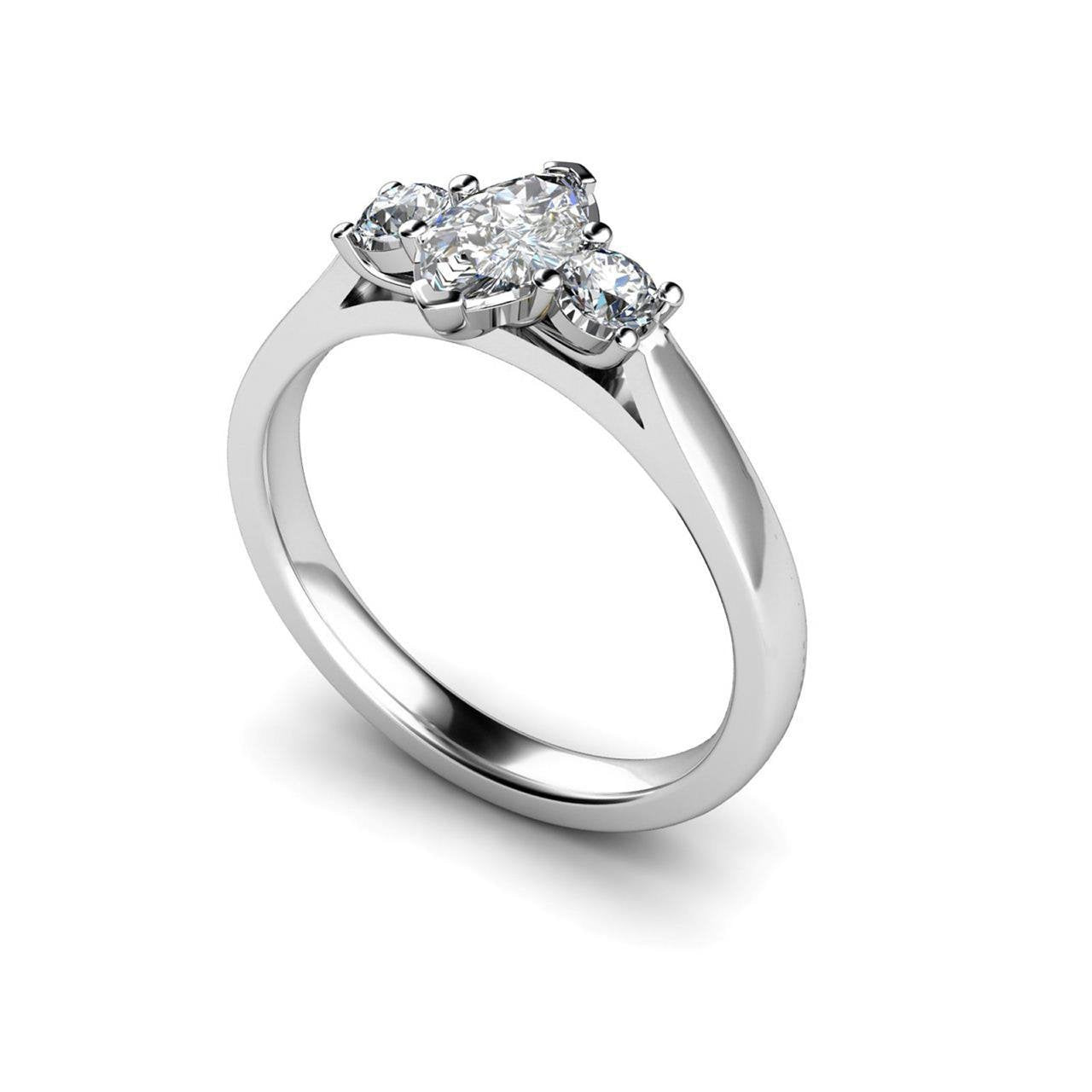 Prong Set Marquise And Round Cut 1.50 Ct Diamonds Ring Three Stone Three Stone Ring