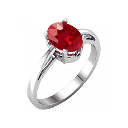 Prong Set Oval Cut 2 Carat Red Ruby Ring 14K WG