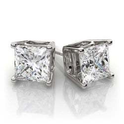 Prong Set Princess Cut 5.50 Carat Natural Earth Mined Diamonds Studs Earrings White Gold