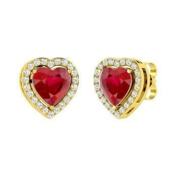 Prong Set Red Ruby And Diamonds 3.80 Ct Studs Earrings Gold Yellow Gemstone Earring