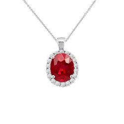 Red Ruby And Diamond 6 Carats Pendant Necklace White Gold 14K