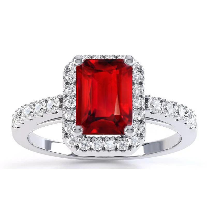 Prong Set Red Ruby With Diamonds  Gorgeous fancy Ring White Gold New Gemstone Ring