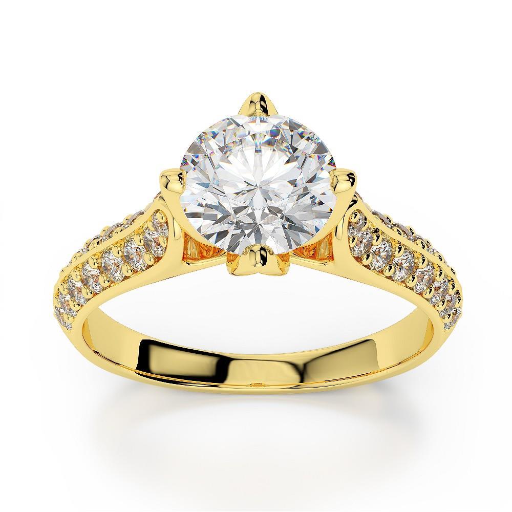 Prong Set Round Brilliant Cut 3.00 Ct Diamonds Ring Yellow Gold 14K Engagement Ring
