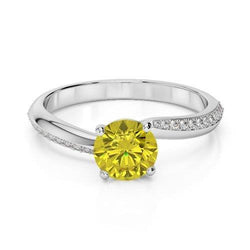 Prong Set Round Cut 3.50 Ct Yellow Sapphire With Diamonds Ring