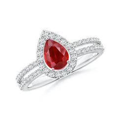 Halo Ruby And Diamonds 4 Carats Engagement Ring Gold 14K