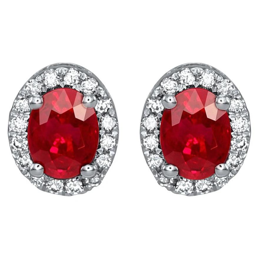 Prong Set Ruby And Diamonds  Lady Studs Earrings   Gold Gemstone 