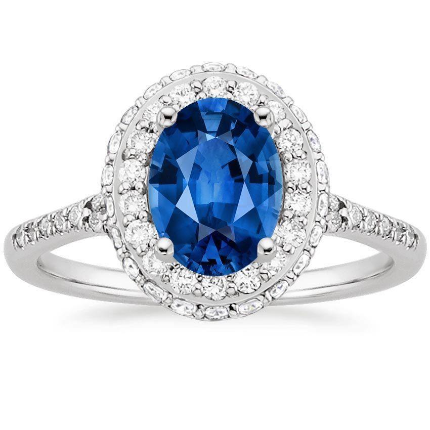 Prong Set Sapphire And Diamonds   Women Jewelry  Ring White Gold Gemstone Ring