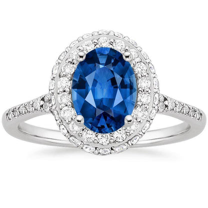 Prong Set Sapphire And Diamonds   Women Jewelry  Ring White Gold Gemstone Ring